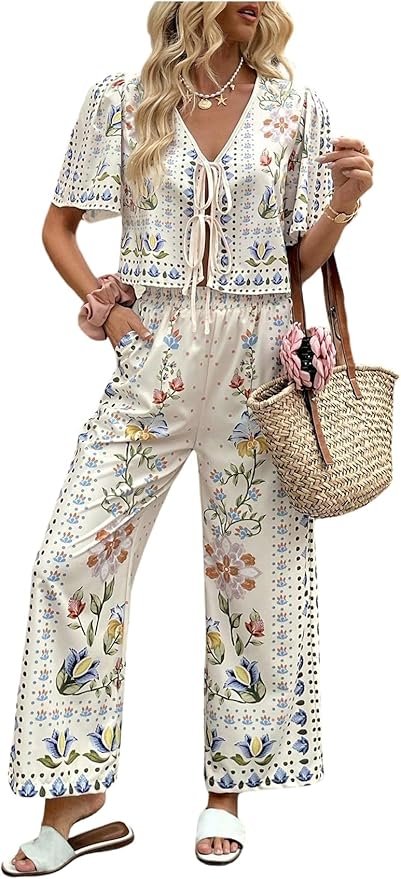 Boho Floral 2 Piece Palazzo Pants Set