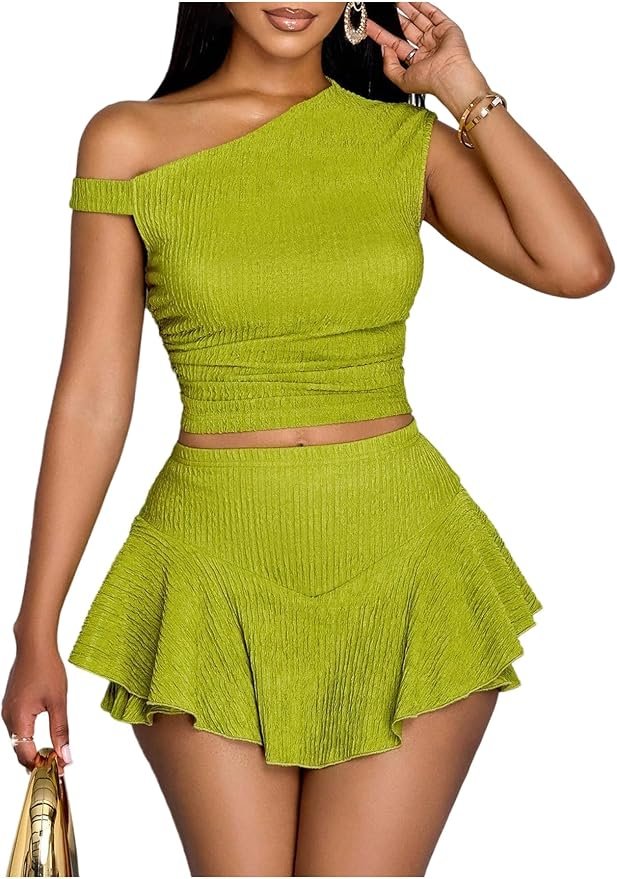 Layered Ruffle Line Mini Skirt Sets 2 Piece